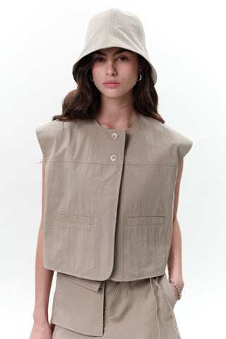 Cropped Vest With Pocket Detail Green