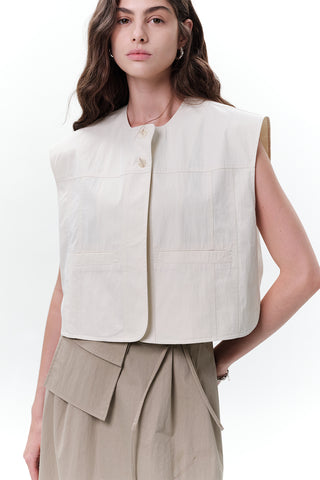 Cropped Vest With Pocket Detail Stone