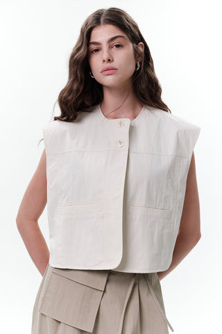 Cropped Vest With Pocket Detail Stone