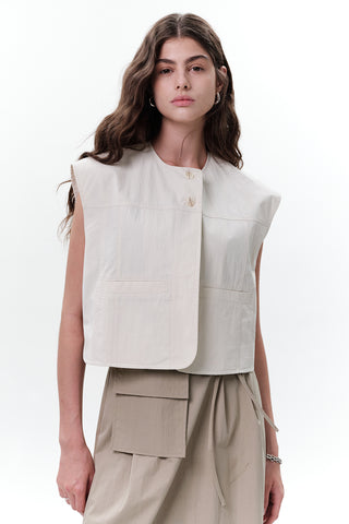 Cropped Vest With Pocket Detail Stone