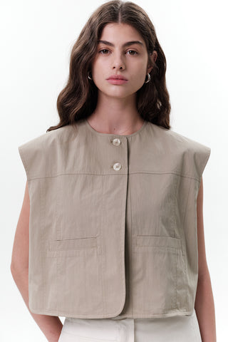 Cropped Vest With Pocket Detail Green