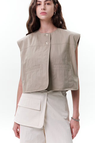 Cropped Vest With Pocket Detail Green
