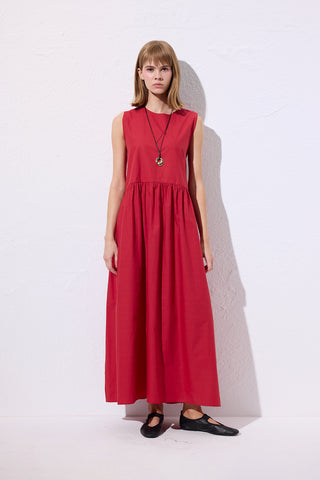 Belted Poplin Dress Red