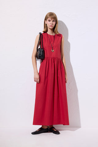 Belted Poplin Dress Red