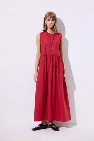 Belted Poplin Dress Red