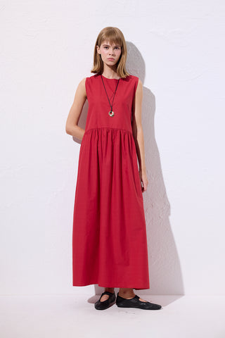 Belted Poplin Dress Red
