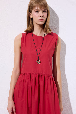 Belted Poplin Dress Red