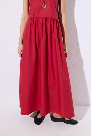 Belted Poplin Dress Red