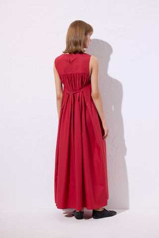 Belted Poplin Dress Red