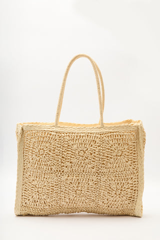 Patterned Woven Large Bag Beige