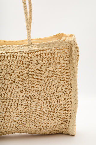 Patterned Woven Large Bag Beige