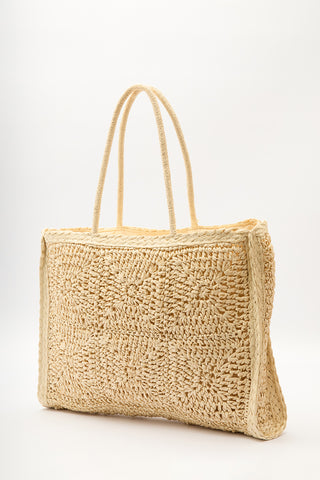 Patterned Woven Large Bag Beige