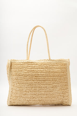 Patterned Woven Large Bag Beige