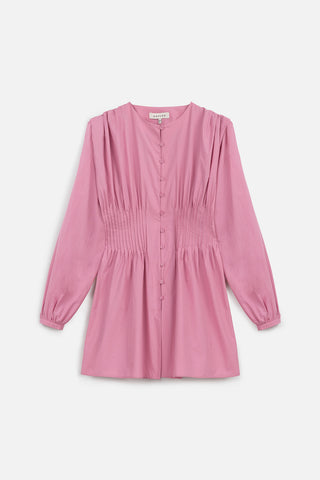 Long-Sleeve Pleated Blouse Pink