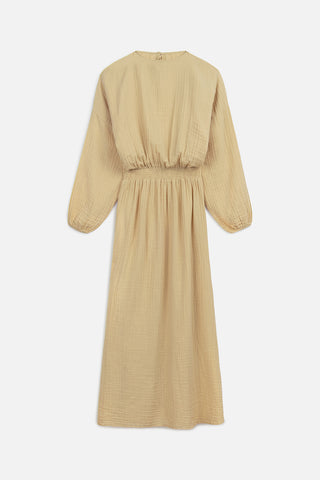Muslin Gathered Waist Dress Yellow