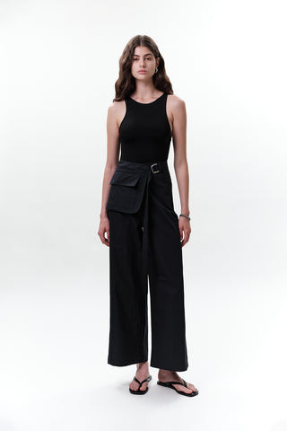 Belted Trousers With Pockets Navy Blue