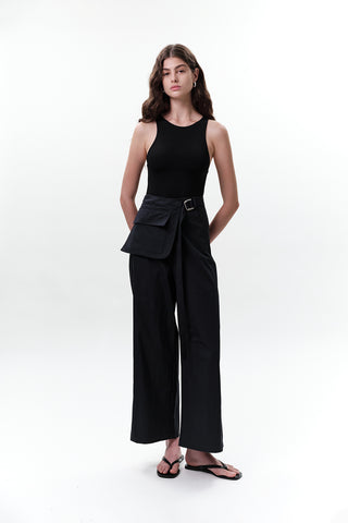 Belted Trousers With Pockets Navy Blue
