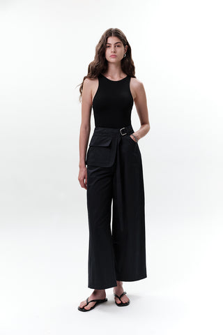 Belted Trousers With Pockets Navy Blue