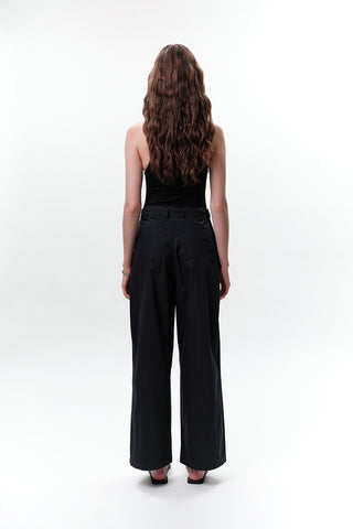 Belted Trousers With Pockets Navy Blue