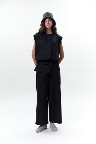 Belted Trousers With Pockets Navy Blue