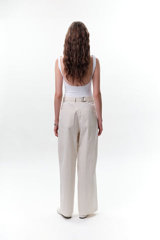 Belted Trousers With Pockets Stone