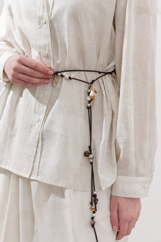 Beaded Cord Belt Brown