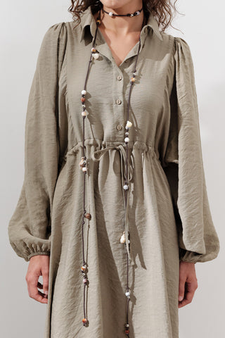 Beaded Cord Belt Brown