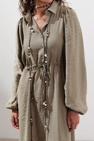 Beaded Cord Belt Brown