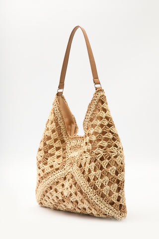 Patterned Straw Handbag Beige