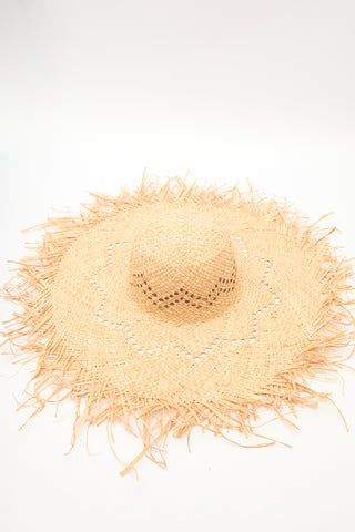 Fringed Straw Hat Beige