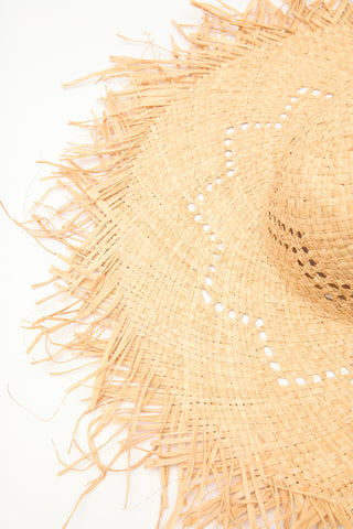 Fringed Straw Hat Beige