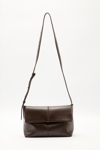Faux Leather Flap Bag Brown