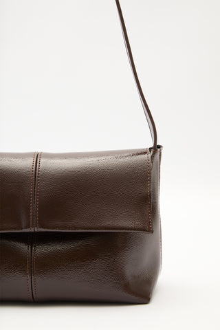 Faux Leather Flap Bag Brown