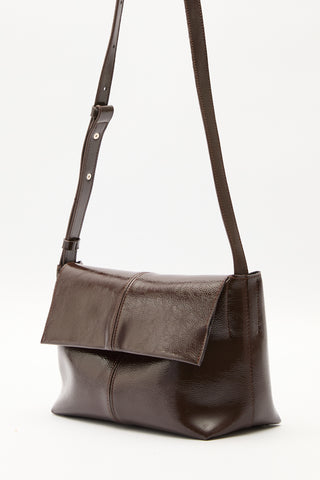 Faux Leather Flap Bag Brown