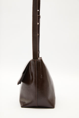 Faux Leather Flap Bag Brown