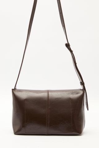 Faux Leather Flap Bag Brown