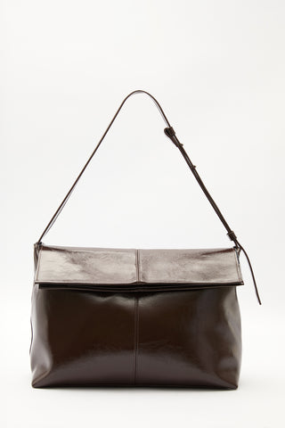 Faux Leather Flap Tote Bag Brown