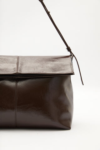 Faux Leather Flap Tote Bag Brown