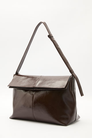 Faux Leather Flap Tote Bag Brown