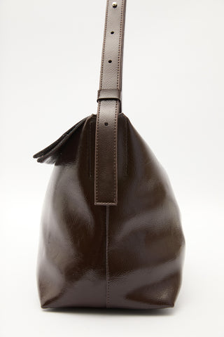 Faux Leather Flap Tote Bag Brown
