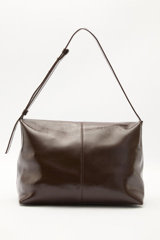 Faux Leather Flap Tote Bag Brown