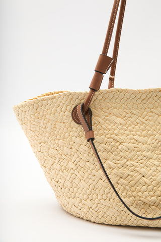 Straw Bag With Leather Strap Beige