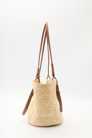 Straw Bag With Leather Strap Beige