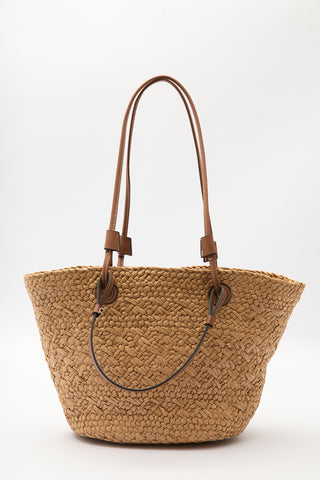 Straw Bag With Leather Strap Natural