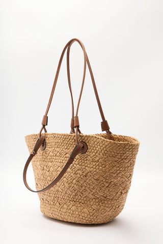 Straw Bag With Leather Strap Natural