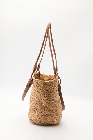 Straw Bag With Leather Strap Natural