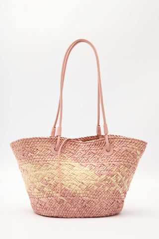 Straw Bag With Leather Strap Pink