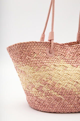 Straw Bag With Leather Strap Pink