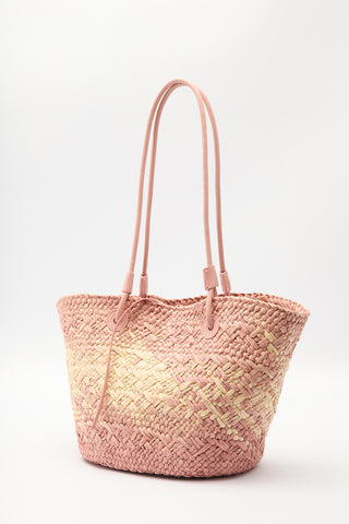 Straw Bag With Leather Strap Pink
