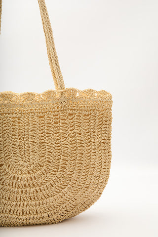 Woven Straw Shoulder Bag Beige